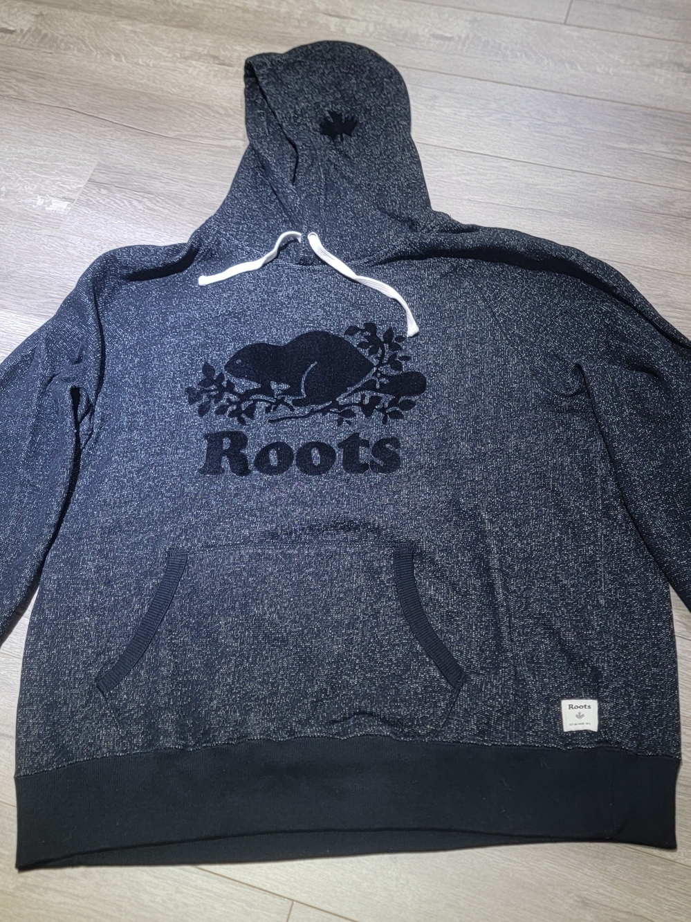 Roots Men's Dark Charcoal Heather Hoodie with Black Beavertail Logo